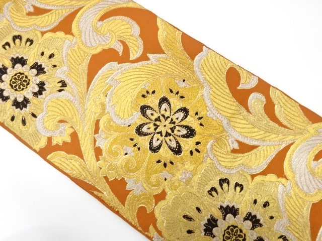 JAPANESE KIMONO / ANTIQUE FUKURO OBI / SILK / WOVEN FLOWER ARABESQUE